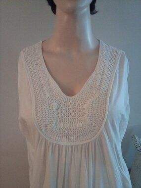 Peruvian Connection White Pima Cotton Lounge  Cottage Core  Nightgown Small